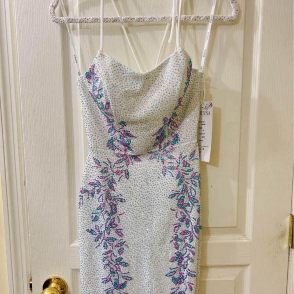 Vienna Prom White and Purple Floral Mini Dress
